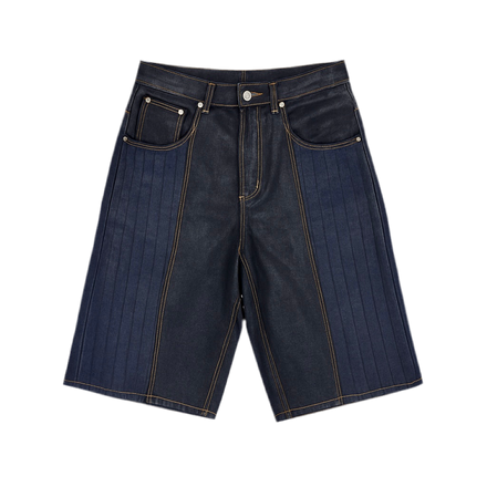 Waxed Raw Pleated Denim Jorts